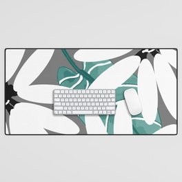 Large Flowers and Leaves - White and Green on Grey #decor #society6 #buyart Desk Mat