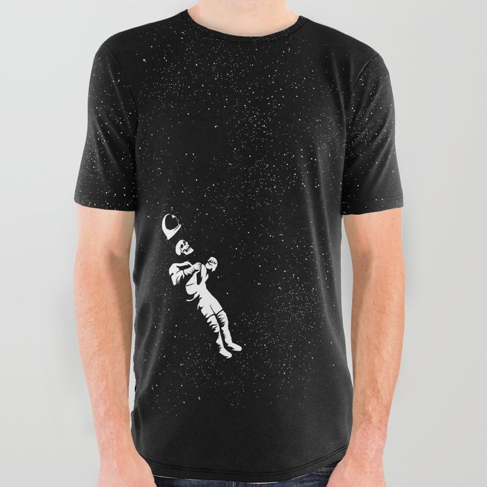 Astronaut Skeleton Gravity Black and White All Over Graphic Tee