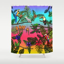 Tropical Parrots In A Jungle Sunset Shower Curtain