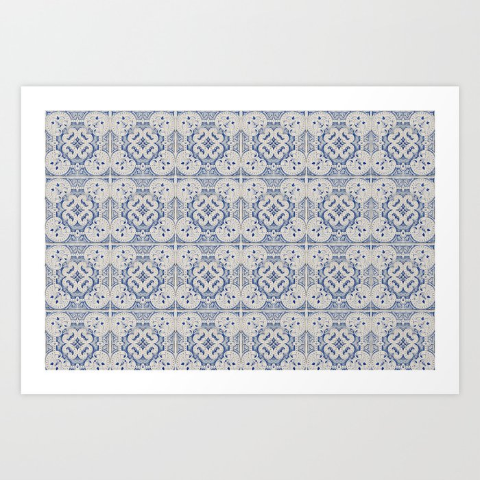 Vintage blue tiles pattern Art Print