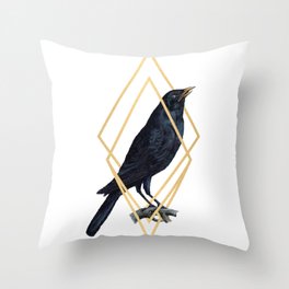 Gold Geometric Raven Throw Pillow