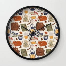 Woodland Wanderings Wall Clock | Wander, Woodland, Drawing, Nature, Wilderness, Pattern, Whimsical, Curated, Teakettle, Mushrooms 