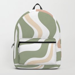 Retro Liquid Swirl Abstract Pattern in Sage, Blush-Cream, and White Backpack