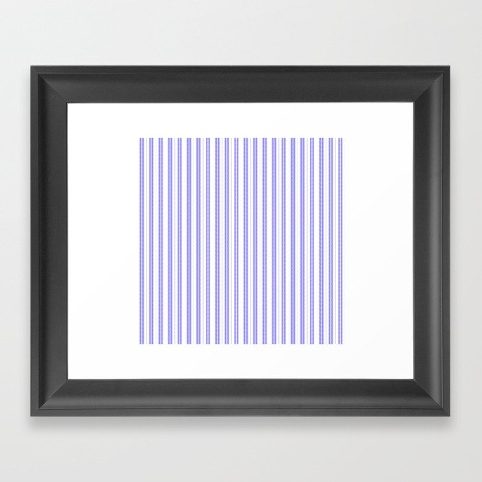 Royal Blue and White Narrow Vertical Vintage Provincial French Chateau Ticking Stripe Framed Art Print
