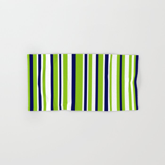 Lime Green Bright Navy Blue and White Vertical Stripes Pattern Hand & Bath Towel