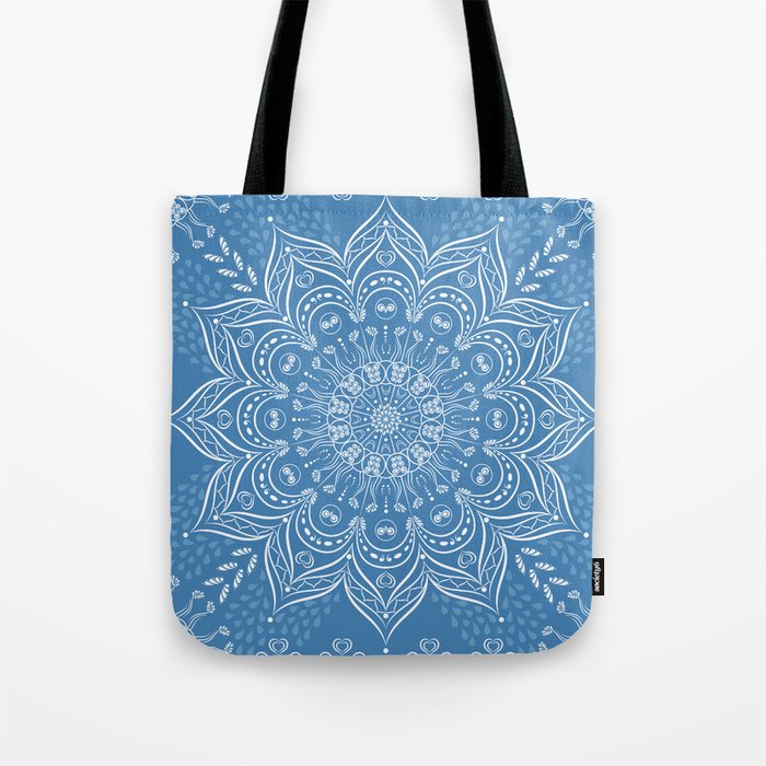 Elegant Blue Boho Mandala Tote Bag