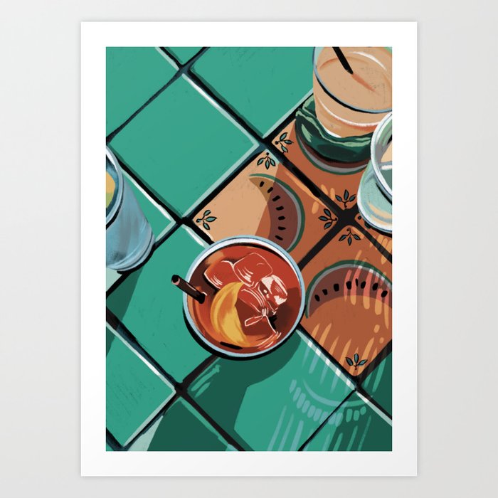 Cocktails Drinks Summer Vibe Colorful Happy Positive Drawing Art Print
