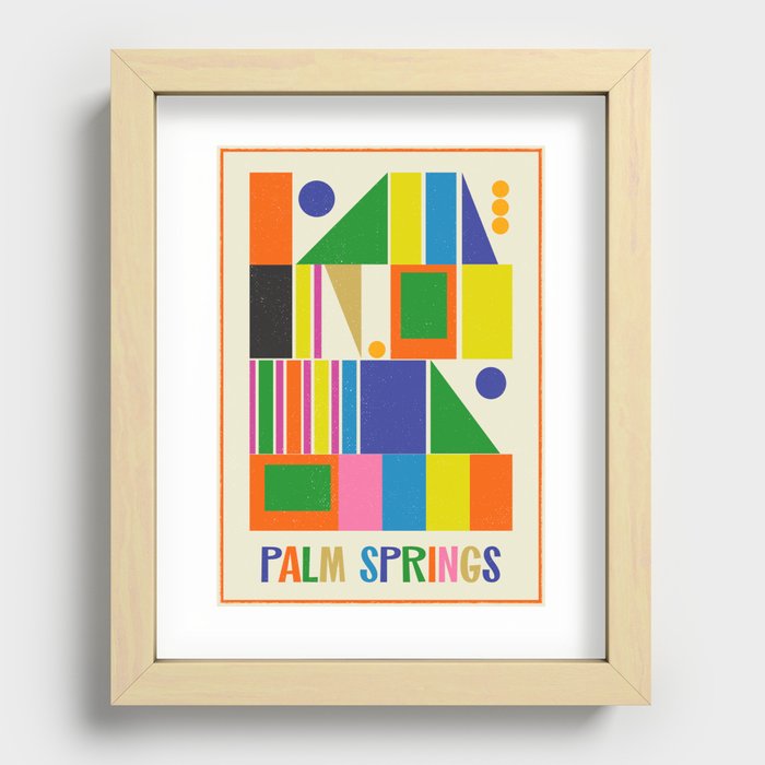 Mid Century Modern Palm Springs Retro Vintage Aesthetic Geometric Abstract Travel Poster Recessed Framed Print