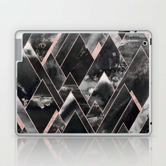 Mountains of Rose Gold - Geometric Midnight Black Laptop & iPad Skin