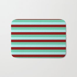 [ Thumbnail: Turquoise, Dark Red & Aquamarine Pattern of Stripes Bath Mat ]