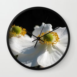 White on Black - Anemone Flowers Wall Clock