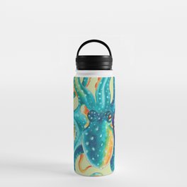 Octopus Teal Tentacles On Yellow Green Water Bottle