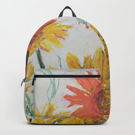 Gerberas in blue vase Backpack