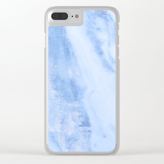 Shimmery Pure Cerulean Blue Marble Metallic Clear iPhone Case