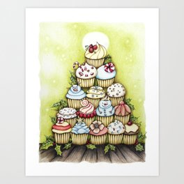 cupcake christmas tree Art Print