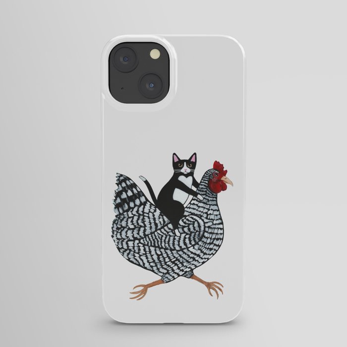Tuxedo Cat Riding a Chicken iPhone Case