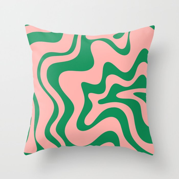 Liquid Swirl Retro Abstract Pattern in Pink and Bright Green Throw Pillow