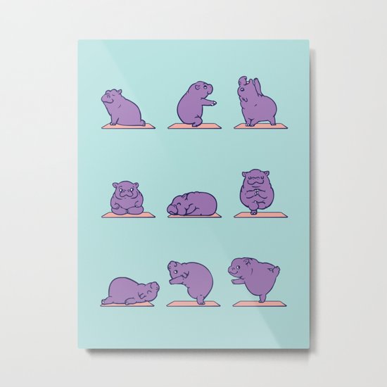 Baby Hippo Yoga Metal Print