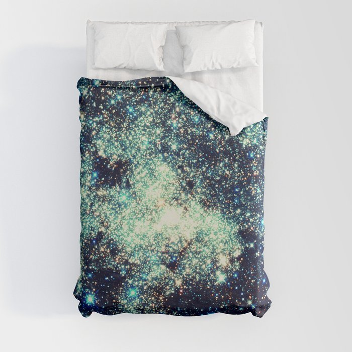 gAlAxY Stars Teal Turquoise Blue Duvet Cover