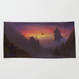 Fantasy Mountain landscape at Sunrise Beach Towel