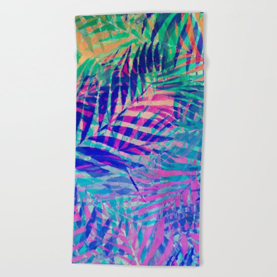 Colorful abstract palm leaves 2 Beach Towel