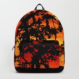 SHADOW TREES AGAINST A VIVID RED SUNSET - OREGON Backpack | Orangeglow, Oregon, Coastalrange, Mountains, Silhouette, Shadowtrees, Color, Redclouds, Sunset, Night 