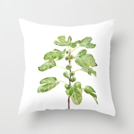 green fig leaves watercolor  Throw Pillow