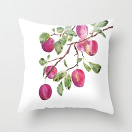 reddish purple plum branch watercolour  Throw Pillow
