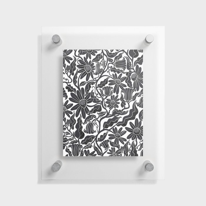 Climbing Flowers Black White Floating Acrylic Print