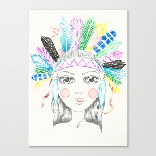 Indian Headdress Girl Canvas Print