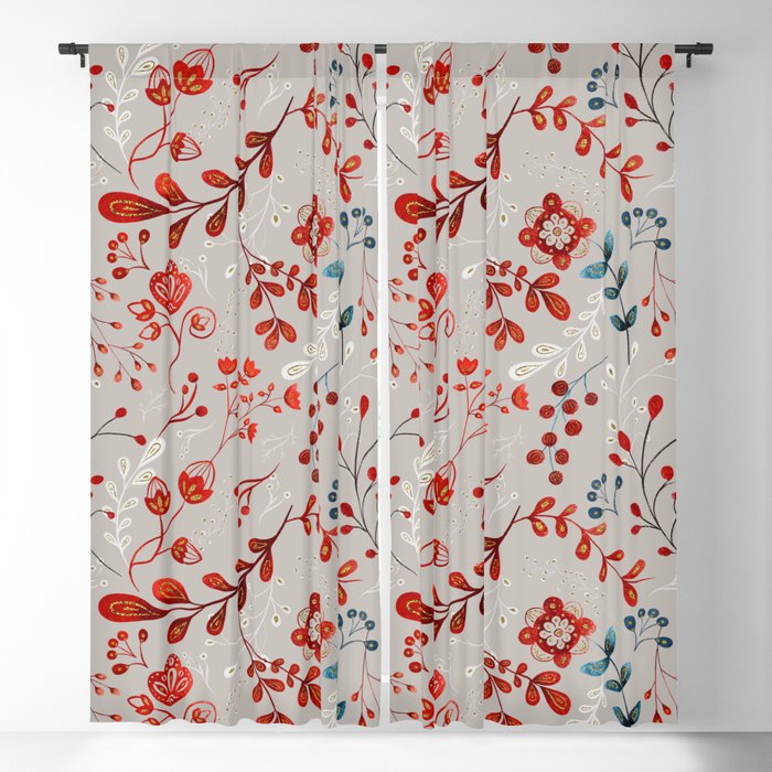 Pastel Wild Flower Folk Pattern Blackout Curtain