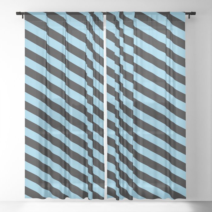 Black and Sky Blue Colored Lined Pattern Sheer Curtain