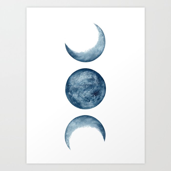 Blue Moon Phases Watercolor Art Print