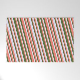 [ Thumbnail: Salmon, Dark Olive Green & Lavender Colored Lines Pattern Welcome Mat ]