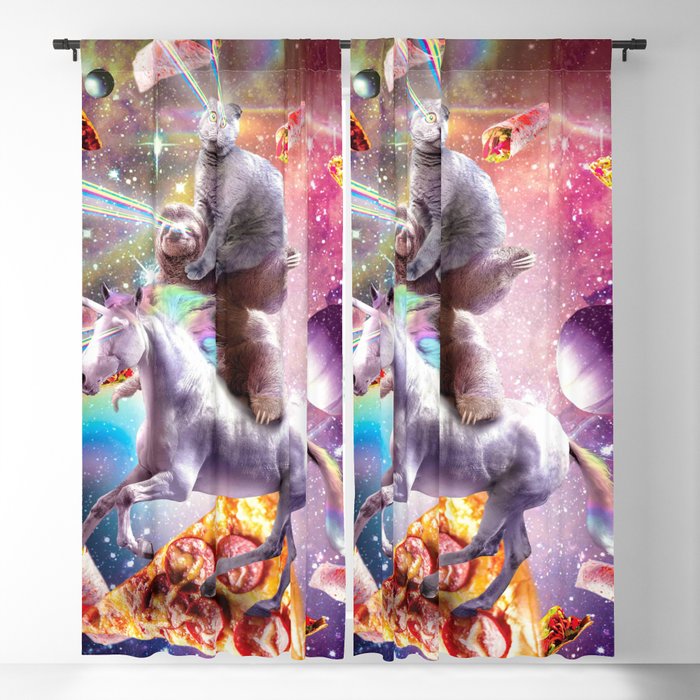 Laser Eyes Space Cat On Sloth Unicorn - Rainbow Blackout Curtain