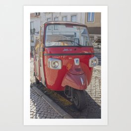 Vintage retro Ape tuktuk Lisbon, Portugal - red moped in Portugal - street and travel photography Art Print
