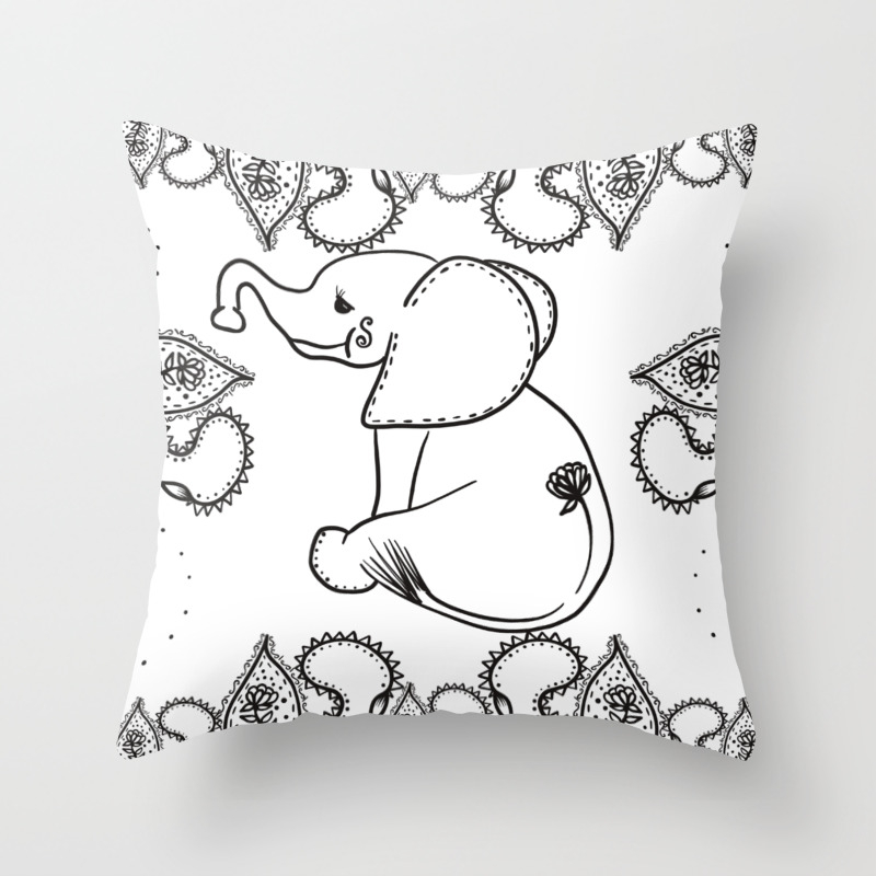 black and white Paisley Elephant cushion 