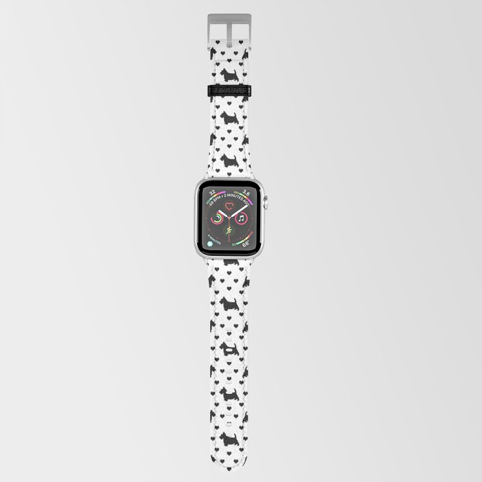 Cute Black Scottish Terriers (Scottie Dogs) & Hearts on White Background Apple Watch Band