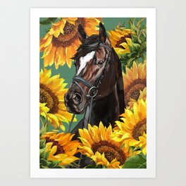 Horse with Sunflowers Art Print