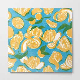 Happy Mandarin Oranges Riso Metal Print | Moderndeco, Risograph, Drawing, Oranges, Untamedlittlewolf, Mandarinoranges, Happy, Orangeblue, Retro, Pattern 