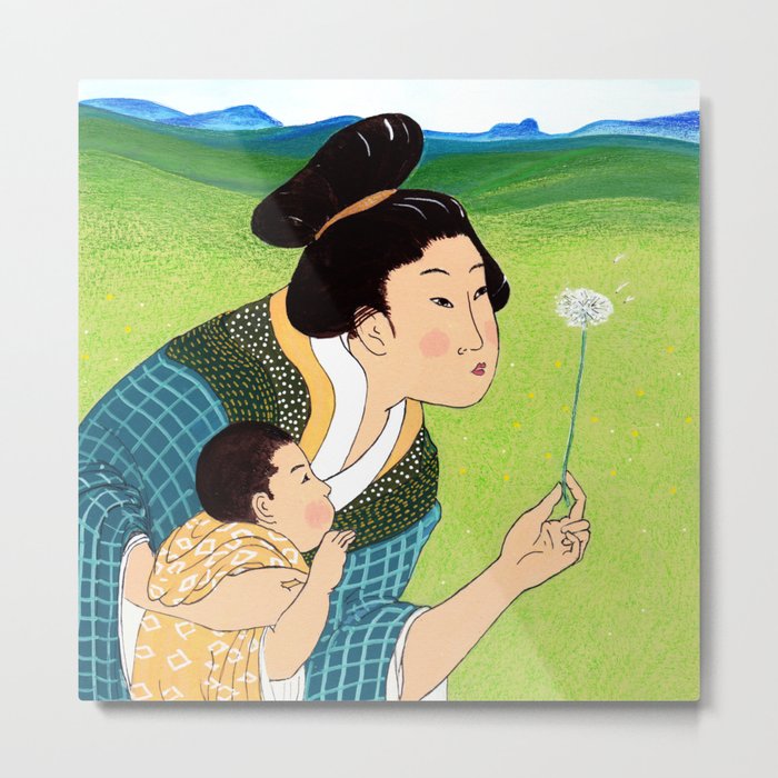 Mrs Hokusai Blows A Dandelion For The Baby Metal Print