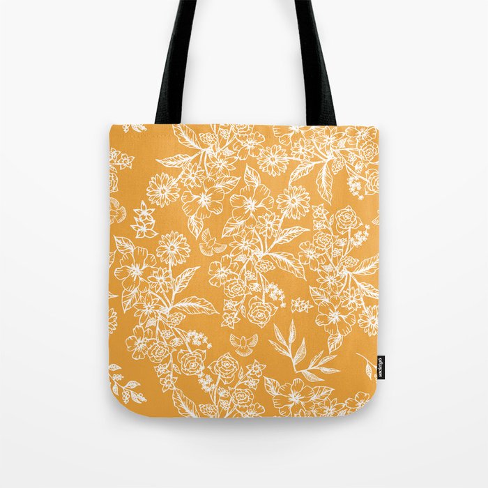 Flowers and doves - yellow Tote Bag