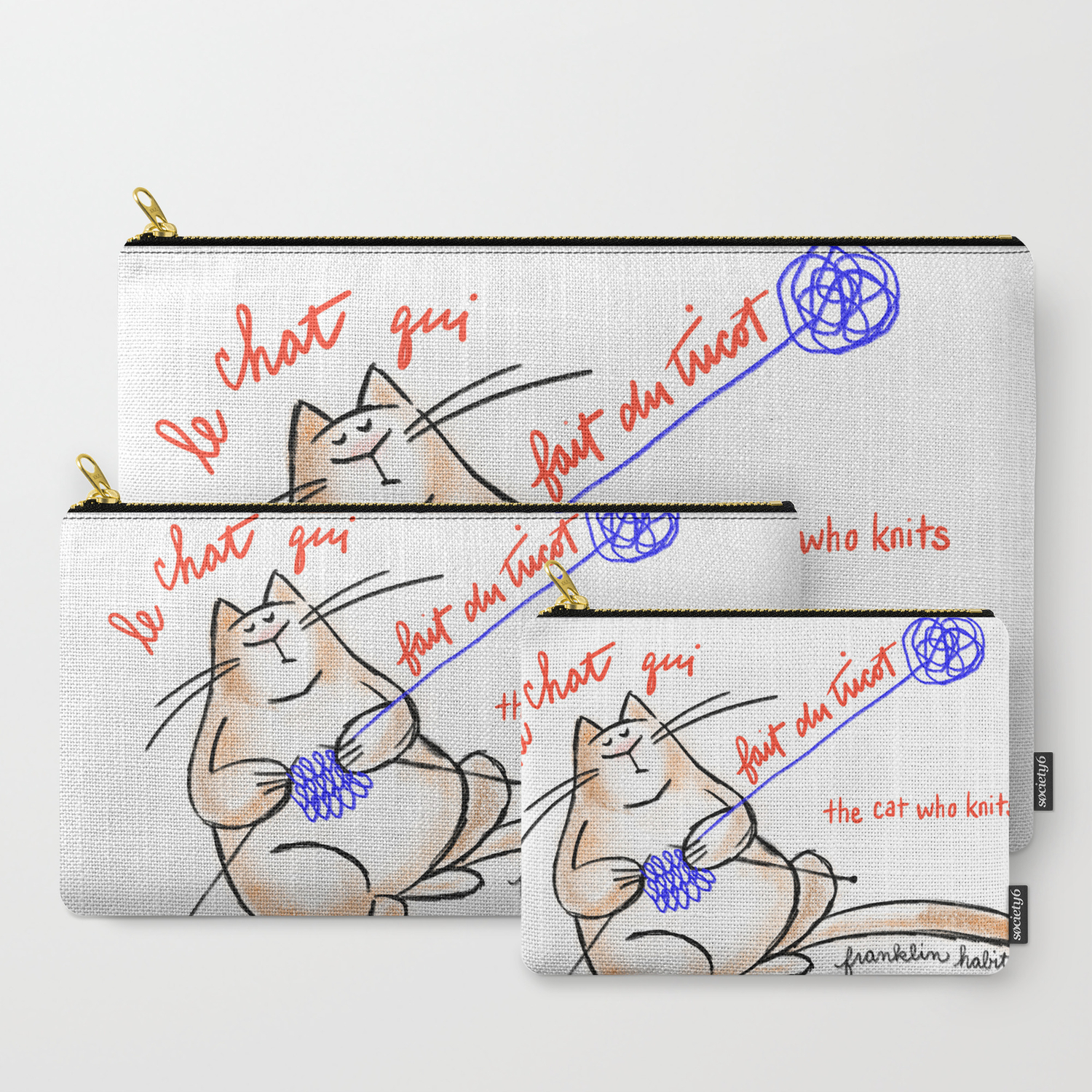 Le Chat Qui Fait Du Tricot The Cat Who Knits Carry All Pouch By Franklinhabit Society6