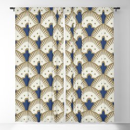 Art Deco Fan Pattern Blue and Gold Blackout Curtain