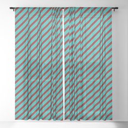 [ Thumbnail: Light Sea Green & Maroon Colored Stripes/Lines Pattern Sheer Curtain ]