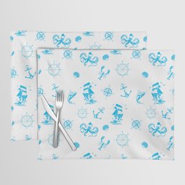 Turquoise Silhouettes Of Vintage Nautical Pattern Placemat