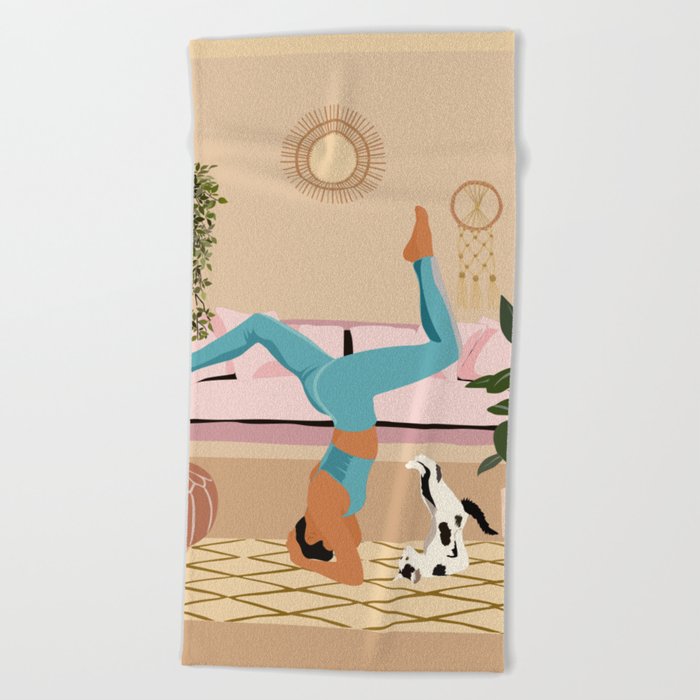 All I need is yoga and cat Beach Towel
