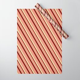 [ Thumbnail: Maroon, Dark Salmon & Pale Goldenrod Colored Stripes Pattern Wrapping Paper ]