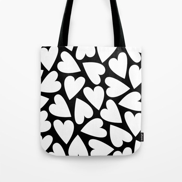 Love Hearts - White on Black Tote Bag