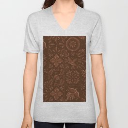 Mexican Brown Talavera Tile Pattern by Akbaly V Neck T Shirt